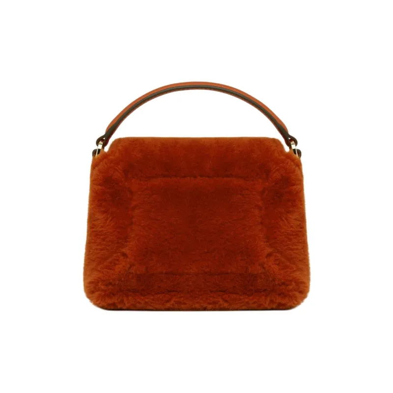 Strathberry Merino Sheepskin Grained Calfskin Shoulder Bag Crossbody Bag Handbag Small Size Women's Orange Red-2