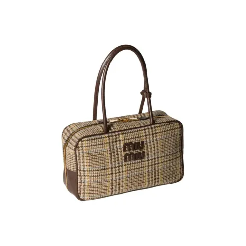 MIU MIU Beau Plaid Patch Leather Handbag Women's Cocoa Brown