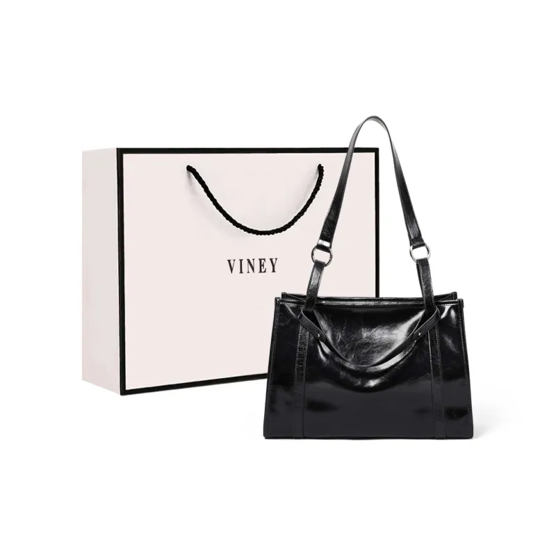 VINEY Cow Leather Tote Bag Shopping Bag Crossbody Bag Shoulder Bag Large Size Women's Brown/Black-5