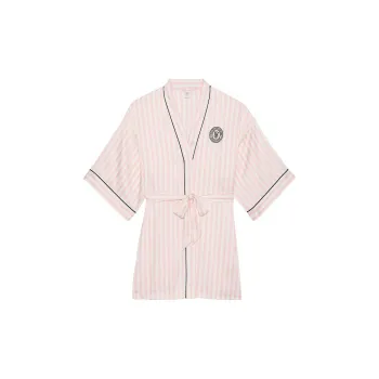 Victoria's Secret Satin Short Piped Robe / Pink Iconic Strape Pajama Robe Women's Pink