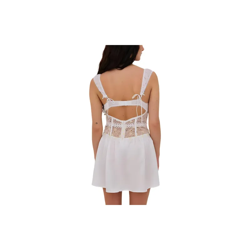 Victoria's Secret Pink FOR LOVE & LEMONS NEW! Christy Slip Dress/white Nightgown Women's White/Yellow-2