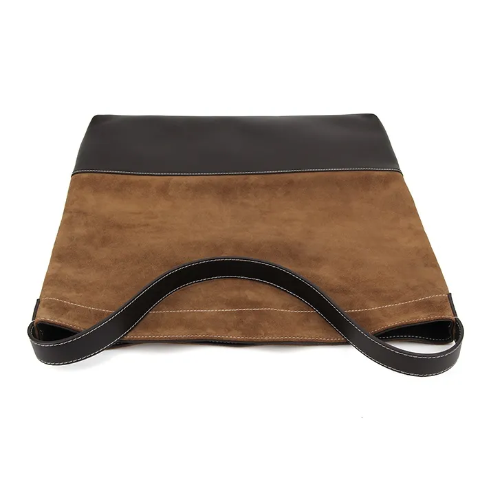 YOCAMU Cow Leather Tote Bag, Shopping Bag, Handbag, Shoulder Bag Regular Unisex Moss Green/Orange Brown-8