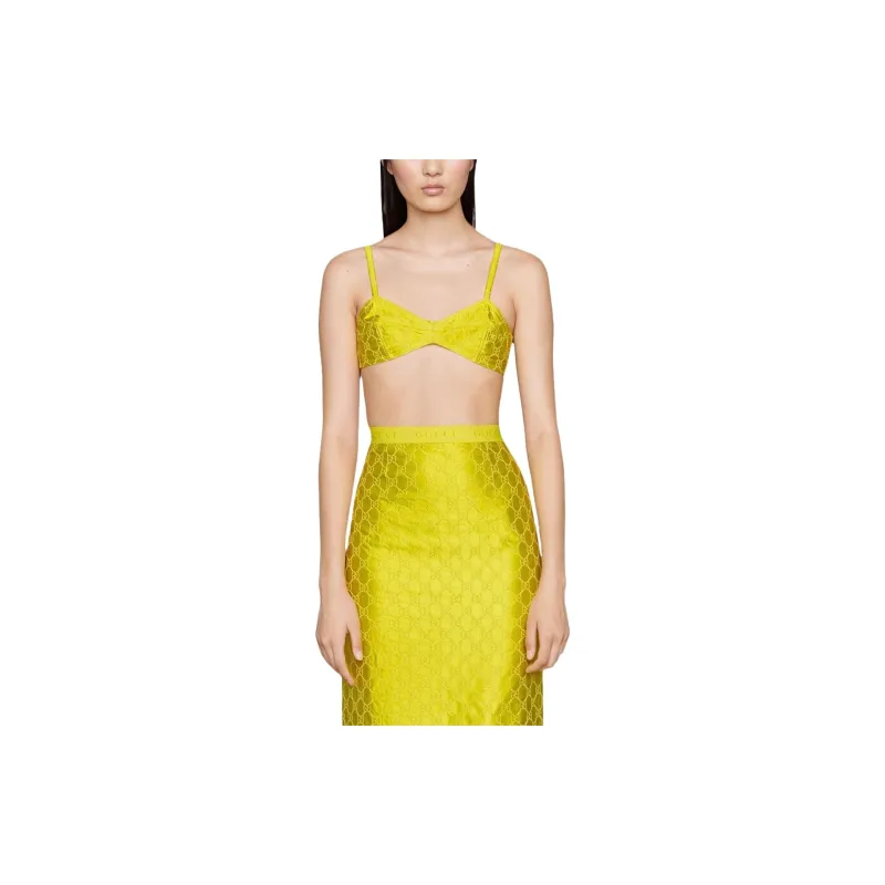 GUCCI Embroidered Silk Bra Yellow-2