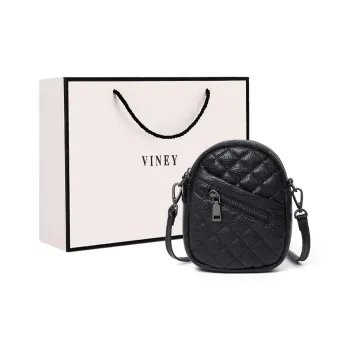 VINEY Cow Leather Shoulder Bag Crossbody Bag Cell Phone Pouch Small Size Women's Black
