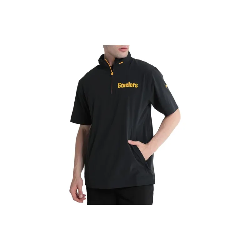 Nike Pittsburgh Steelers Sideline Coach Men's Nike Nfl 1/2 Zip Short Sleeve Hooded Jacket-3