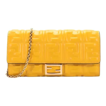 FENDI Baguette Nappa Leather Shoulder Bag Women's Yellow