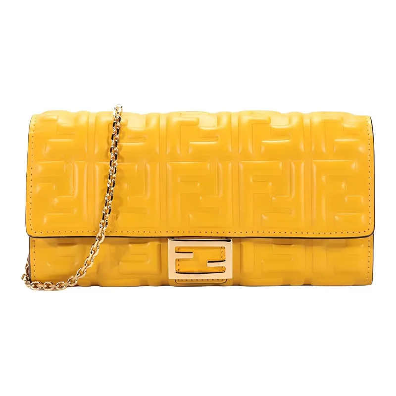 FENDI Baguette Nappa Leather Shoulder Bag Women's Yellow-0