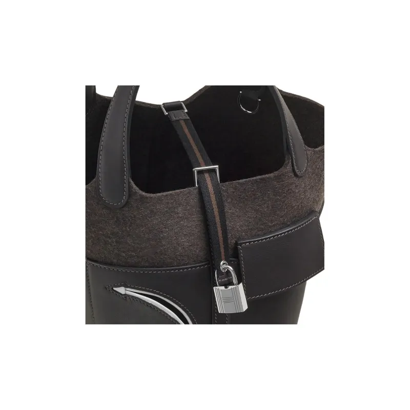 HERMES Picotin Lock Swift Calfskin With Felt Basket Bag, Bucket Bag, Handbag 18 Women's Black & Brown-3