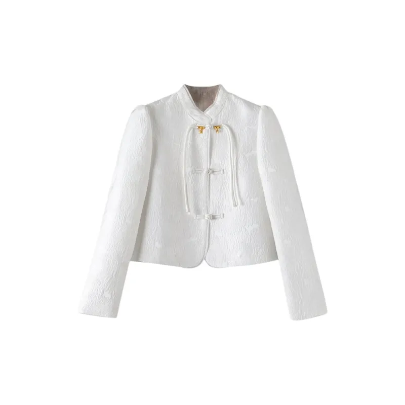 Late White Cropped Coats Women's White-0