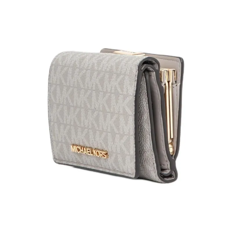MICHAEL KORS Jet Set Travel Coated Canvas Wallet Medium Size Women's Pearl Gray-1