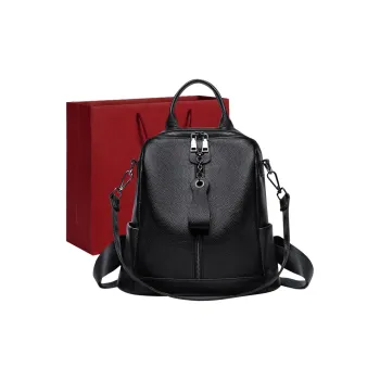 Old Man's Head Top Grain Cow Leather With Microfiber Backpack Women's Black
