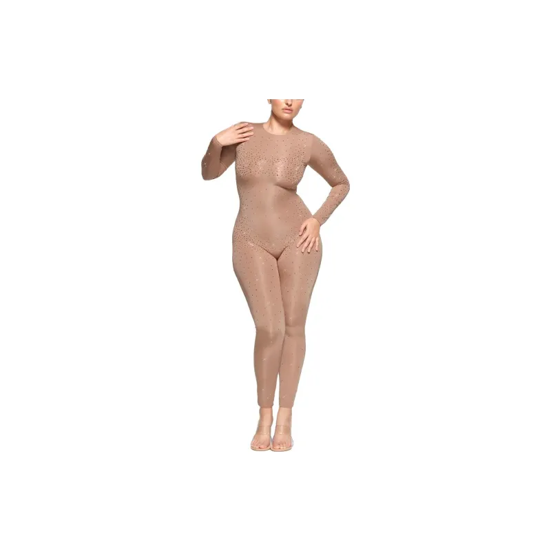 Skims X Swarovski Jelly Sheer Long Sleeve Catsuit Sienna-9