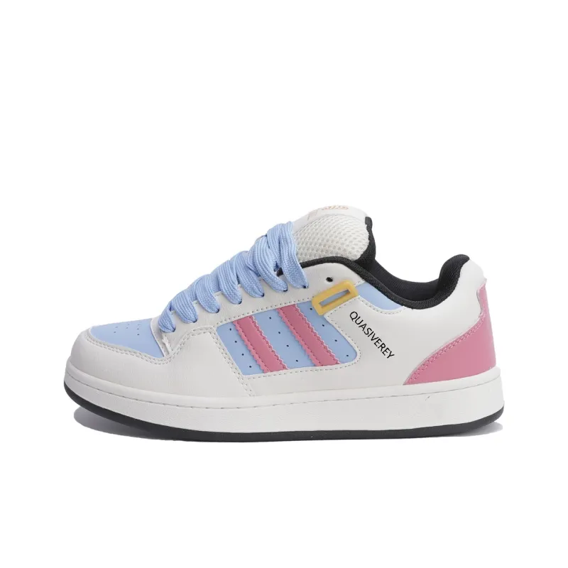 OBWA Anti Slip And Wear Resistant Lightweight Height Increasing Low Top Skateboard Shoes Women's Blue Red-0