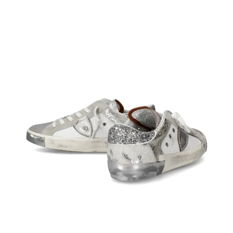 PHILIPPE MODEL Prs Low-Top Skateboard Shoes Women's White Silver-3