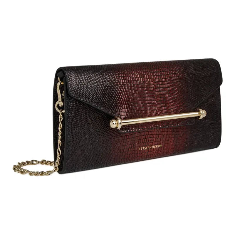 Strathberry Smooth Calf Leather Shoulder Bag Crossbody Bag Wallet Women's Red & Black-1