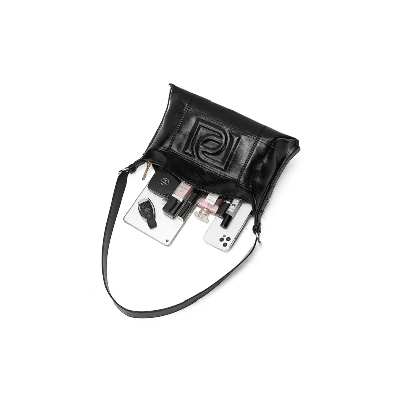 PIERRE CARDIN Cow Leather Shoulder Bag Women's Black/Brown/Ecru-3