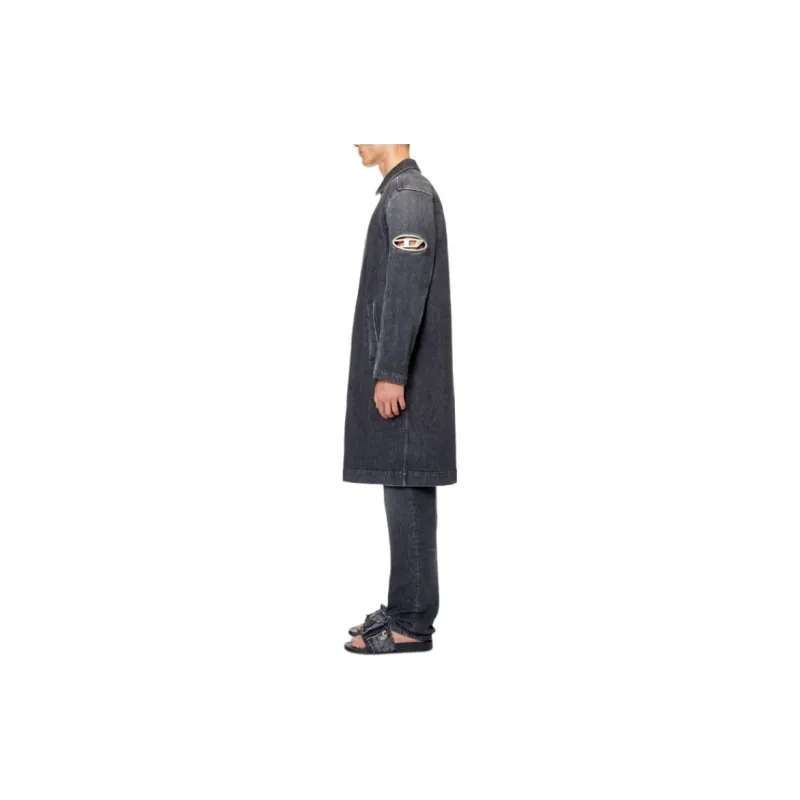 DIESEL Long Jacket With Cut-Out Metal D Logo Denim Jacket Men's Dark Gray-3