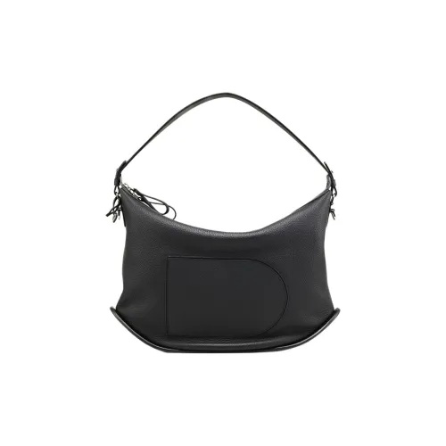 Delvau Pin Swing Textured Calfskin Portable Crossbody Bag Shoulder Bag Extra Large Women's Black