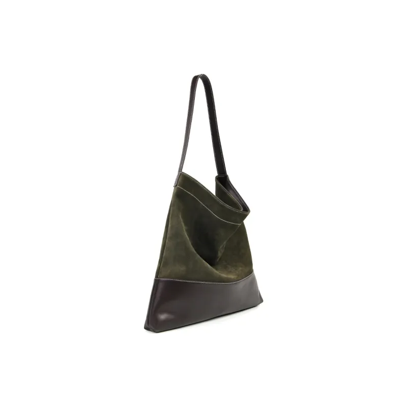 YOCAMU Cow Leather Tote Bag, Shopping Bag, Handbag, Shoulder Bag Regular Unisex Moss Green/Orange Brown-3