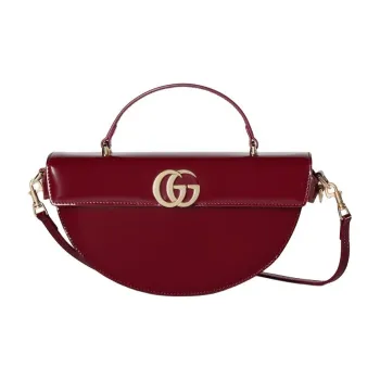 GUCCI Shiny Leather Shoulder Bag Crossbody Bag Handbag Small Size Women's Red