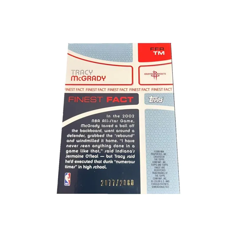 Topps Tracy McGrady 2006 Rocket Finest 2080 Serial Jersey Material Basketball Card Product Access Sports Cards 1 Pc-1