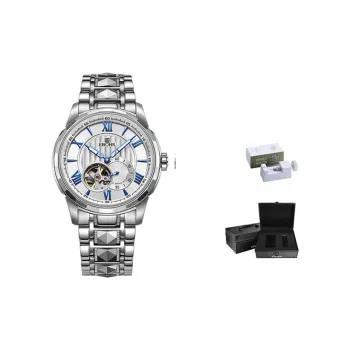EBOHR Mechanical Heart Automatic Mechanical Movement Tungsten Steel Strap Watch Men's Watches White Dial