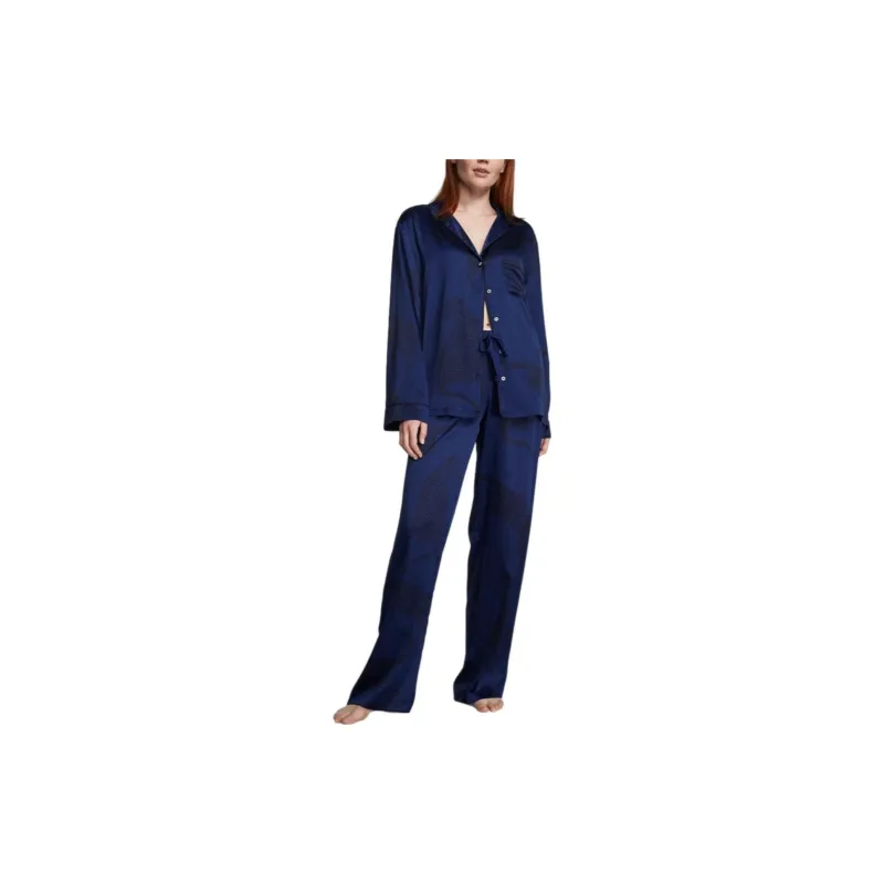 Victoria's Secret Satin Long Pajama Set Pajama Set Women's Dark Blue-1