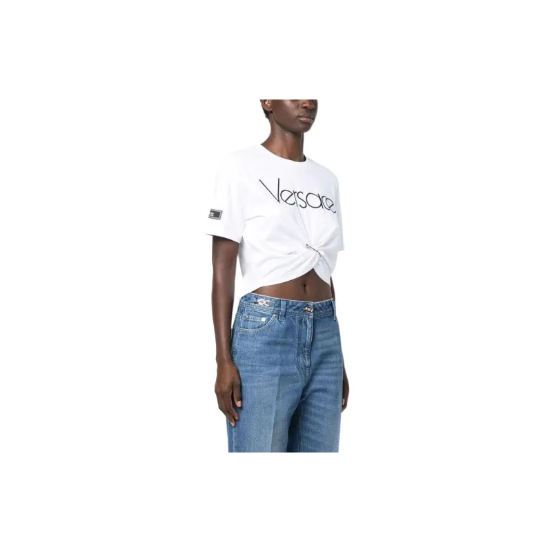 VERSACE Logo Jersey T Shirt 'White Black'-3