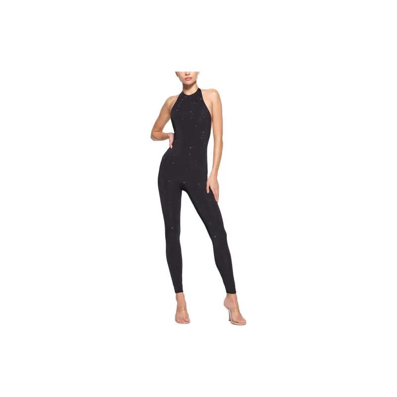 Skims X Swarovski Jelly Sheer Halter Catsuit Onyx-5