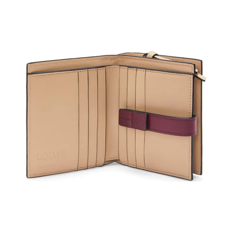 LOEWE Grained Calfskin Wallet Women's Cookie & Deep Red & Paper Color-3
