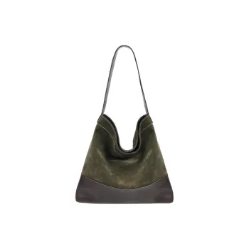 YOCAMU Cow Leather Tote Bag, Shopping Bag, Handbag, Shoulder Bag Regular Unisex Moss Green/Orange Brown