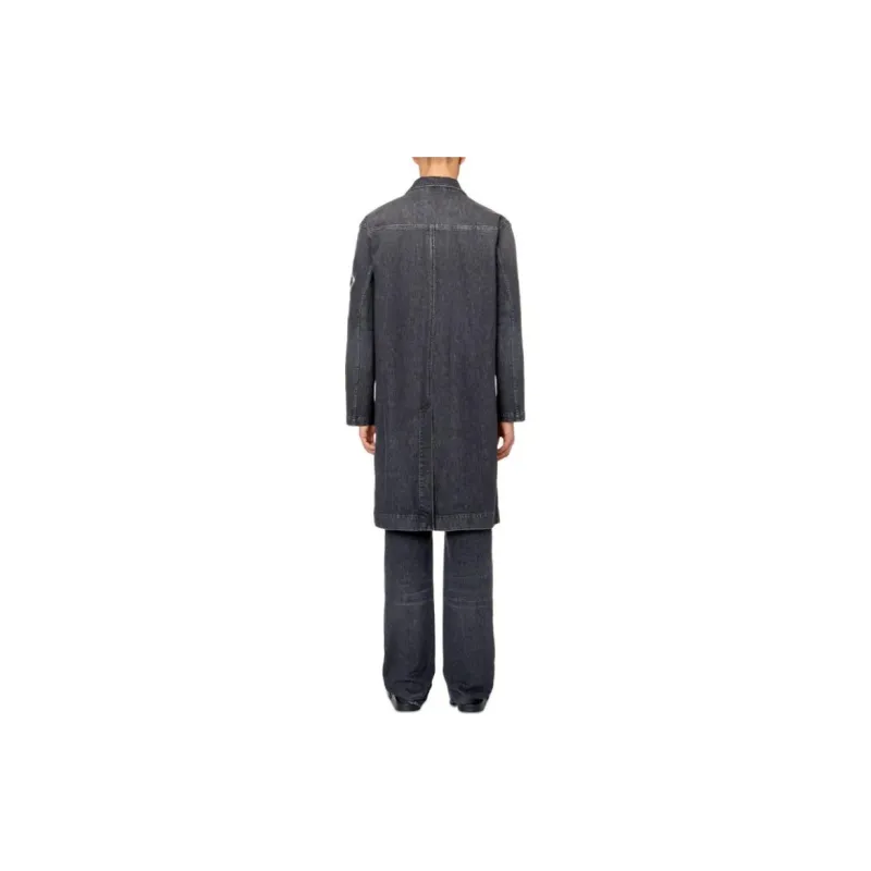 DIESEL Long Jacket With Cut-Out Metal D Logo Denim Jacket Men's Dark Gray-1