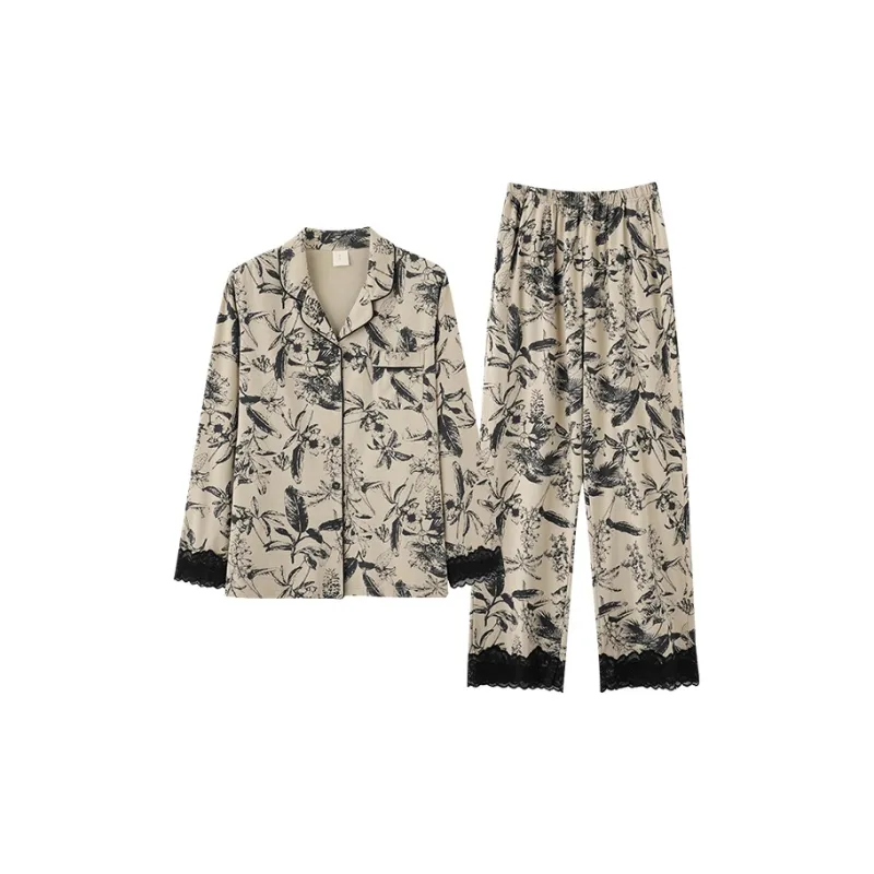 Qin Jing Pajama Set Women's Floral Apricot-2