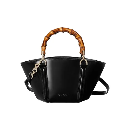 GUCCI Shiny Leather Tote Bag, Shopping Bag, Shoulder Bag, Crossbody Bag, Handbag Mini Women's Black