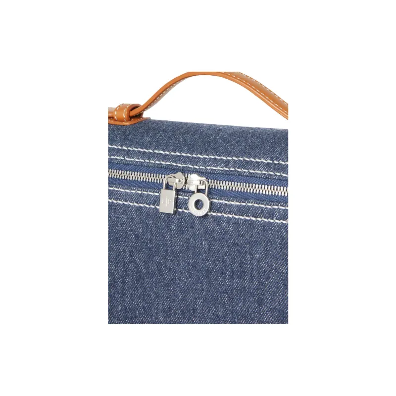 Loro Piana ExtraPocket Denim Shoulder Bag Crossbody Bag Handbag Regular Women's Wave Blue With Wheat Bran-2