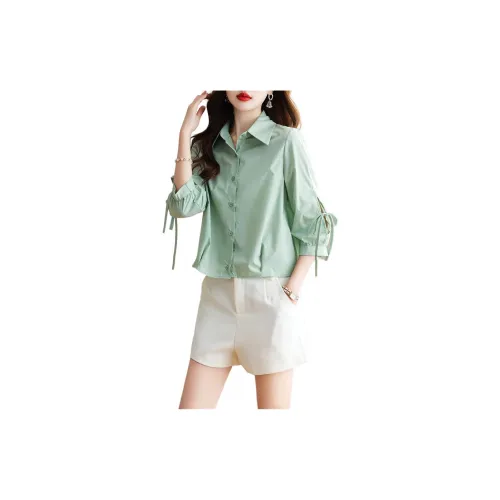 Korean style Chiffon Shirts Women's Pea Green