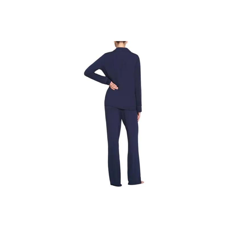 SKIMS SLEEP LONG SLEEVE BUTTON UP SET Pajama Set Women's NAVY/Marine Blue-2