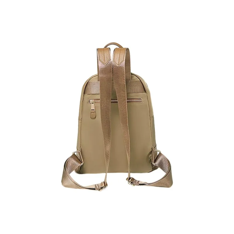Marino Orlandi Fabric With Leather Patchwork Nylon Fabric Backpack Medium Size Women's Black/Khaki/Apricot-36