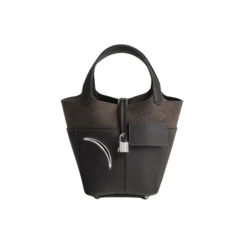 HERMES Picotin Lock Swift Calfskin With Felt Basket Bag, Bucket Bag, Handbag 18 Women's Black & Brown