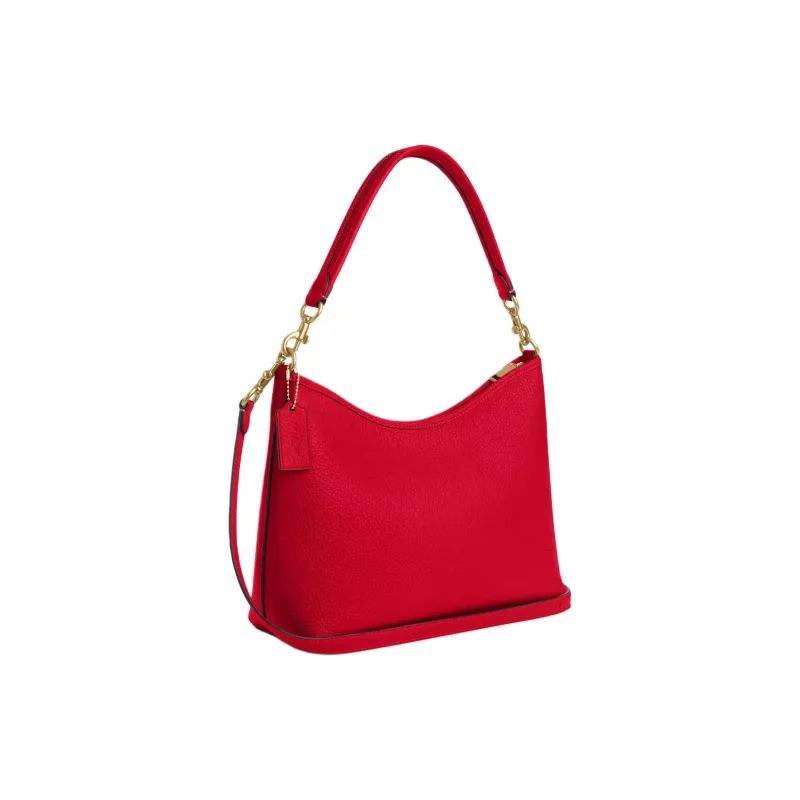 COACH Pebbled Leather Handbag Shoulder Bag Crossbody Bag Large Size Women's Red-1