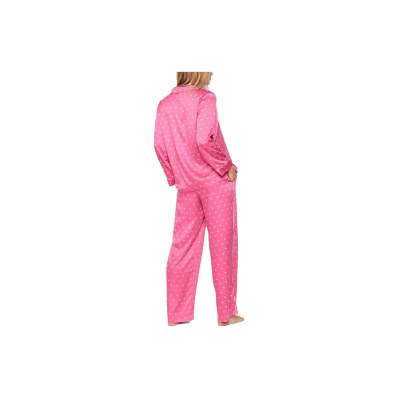 Victoria's Secret Satin Long Pajama Set Pajama Set Women's Pink Heart Print-3