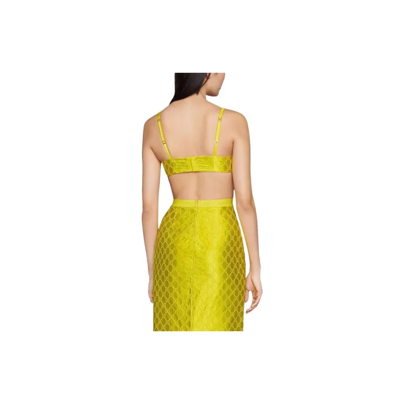 GUCCI Embroidered Silk Bra Yellow-1
