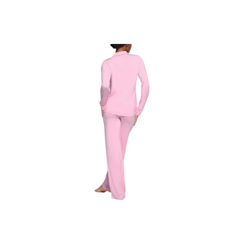 SKIMS SLEEP LONG SLEEVE BUTTON UP SET Pajama Set Women's BUBBLE GUM/Bubble Gum-2