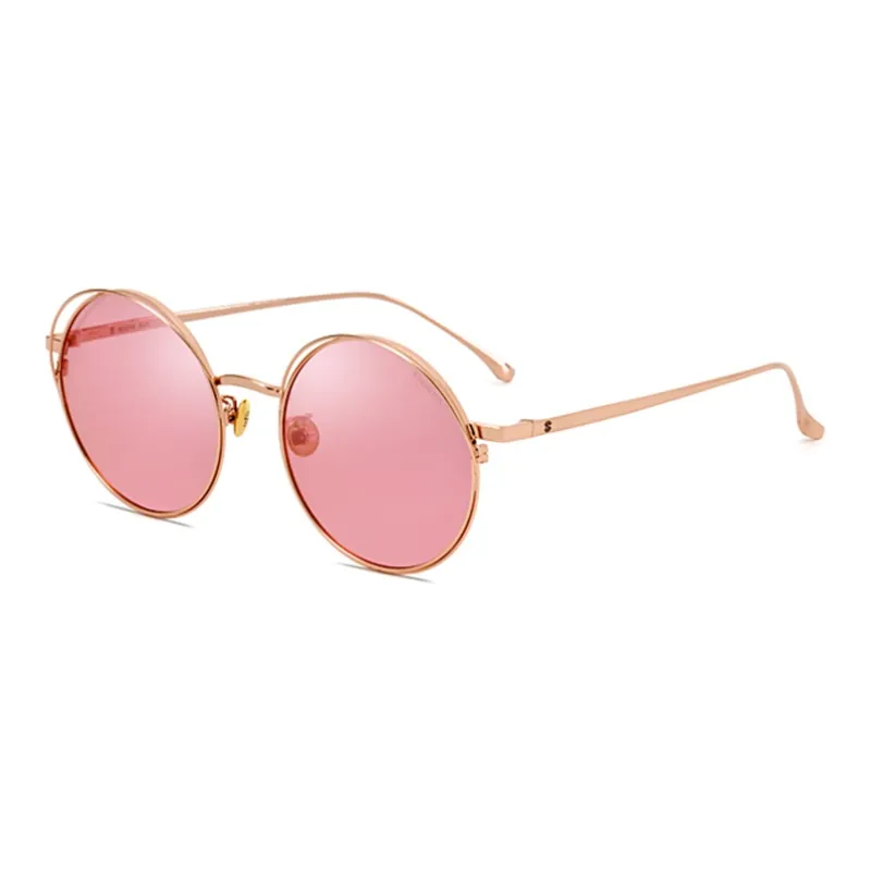 SEROVA Alloy Metal Round Sunglasses Unisex Rose Gold Black-1