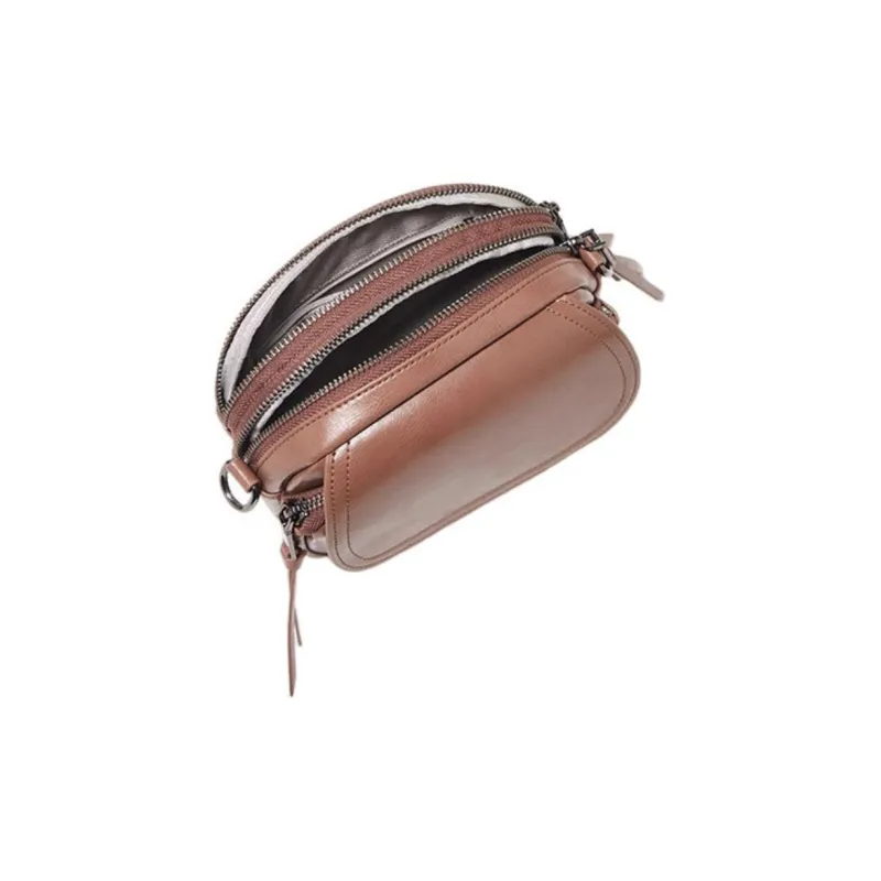 Marino Orlandi Cow Leather Small Round Bag, Small Square Bag, Shoulder Bag Trumpets Women's Coffee-17