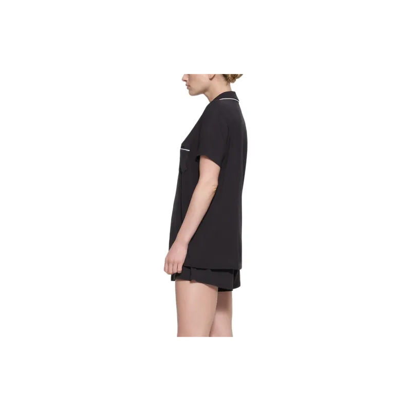 SKIMS SLEEP SHORT SLEEVE BUTTON UP SET Pajama Set Women's Onyx Marble Trim/Agate Marble Decoration-3