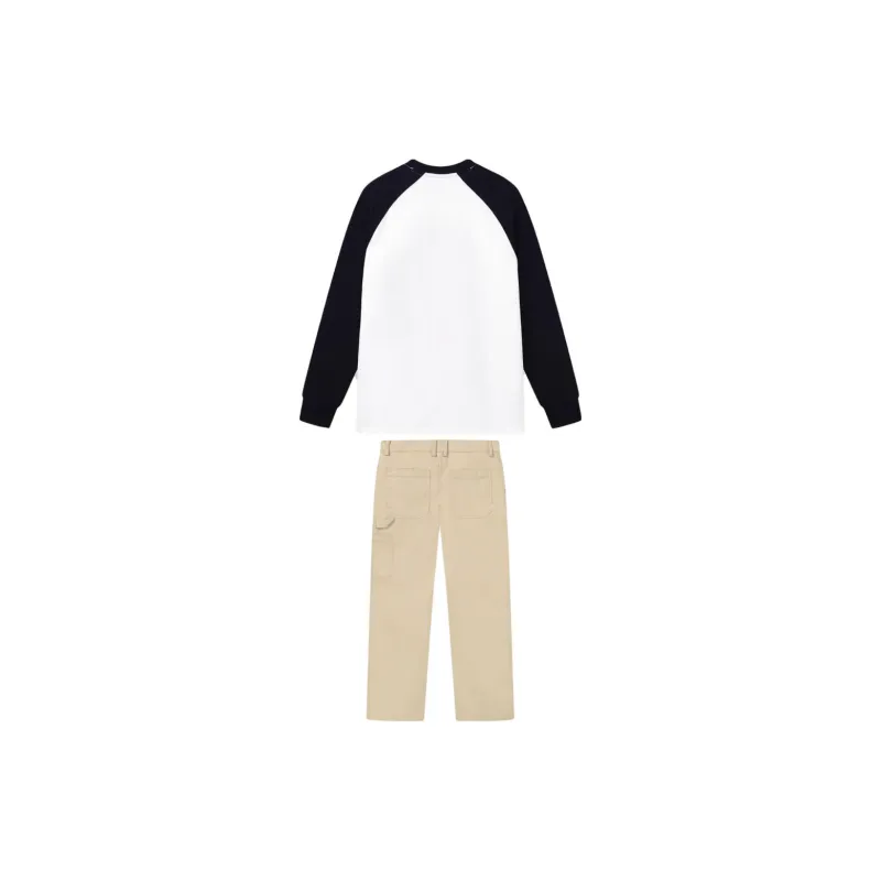 FILA Casual Sportswear Men Clothing Sets Coconut Milk White Top+Light Sand Camel Pants-1