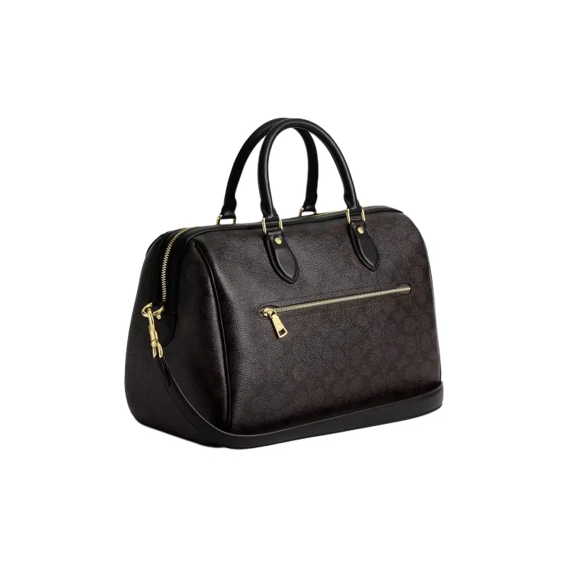 COACH Rowan Coated Canvas Crossbody One Shoulder Handbags Large Size Women's Walnut Wood With Black Accents-1