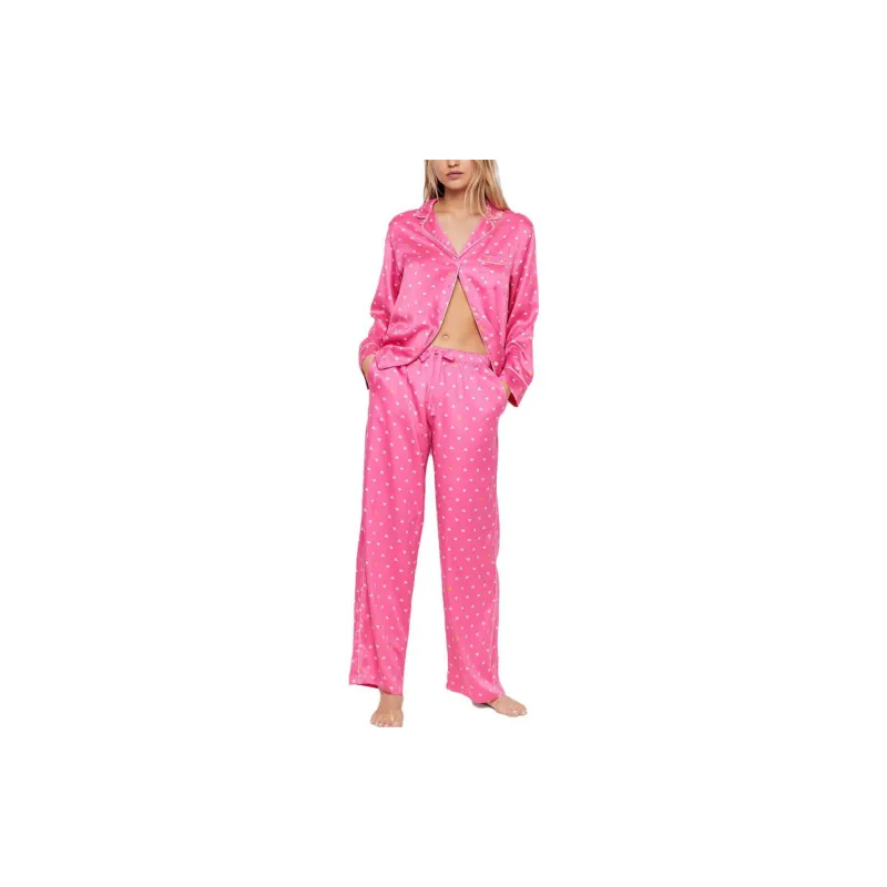 Victoria's Secret Satin Long Pajama Set Pajama Set Women's Pink Heart Print-2