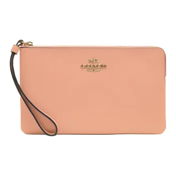COACH Corner Zip Cross Grain Leather Clutch Wrist Bag Small Size Women's Nude Pink